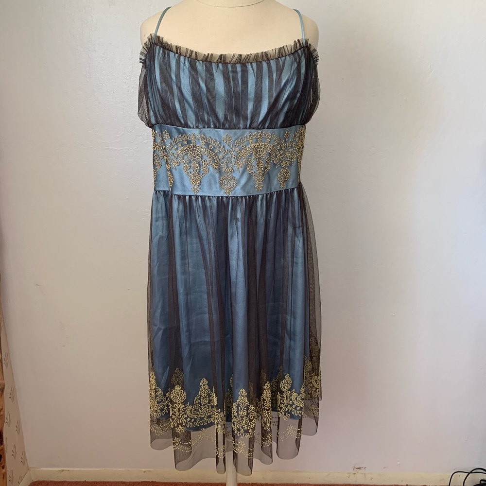 Blue, Brown, and Gold Dress